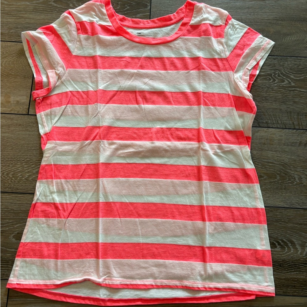 GAP Coral and White Striped Crew Tee